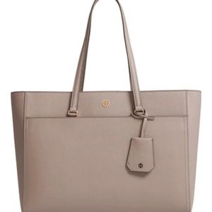 Tory Burch Robinson Leather Tote Gray Heron